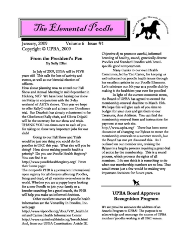 The Elemental Poodle Newsletter, Volume 6, Issue#1, UPBA, 2009
